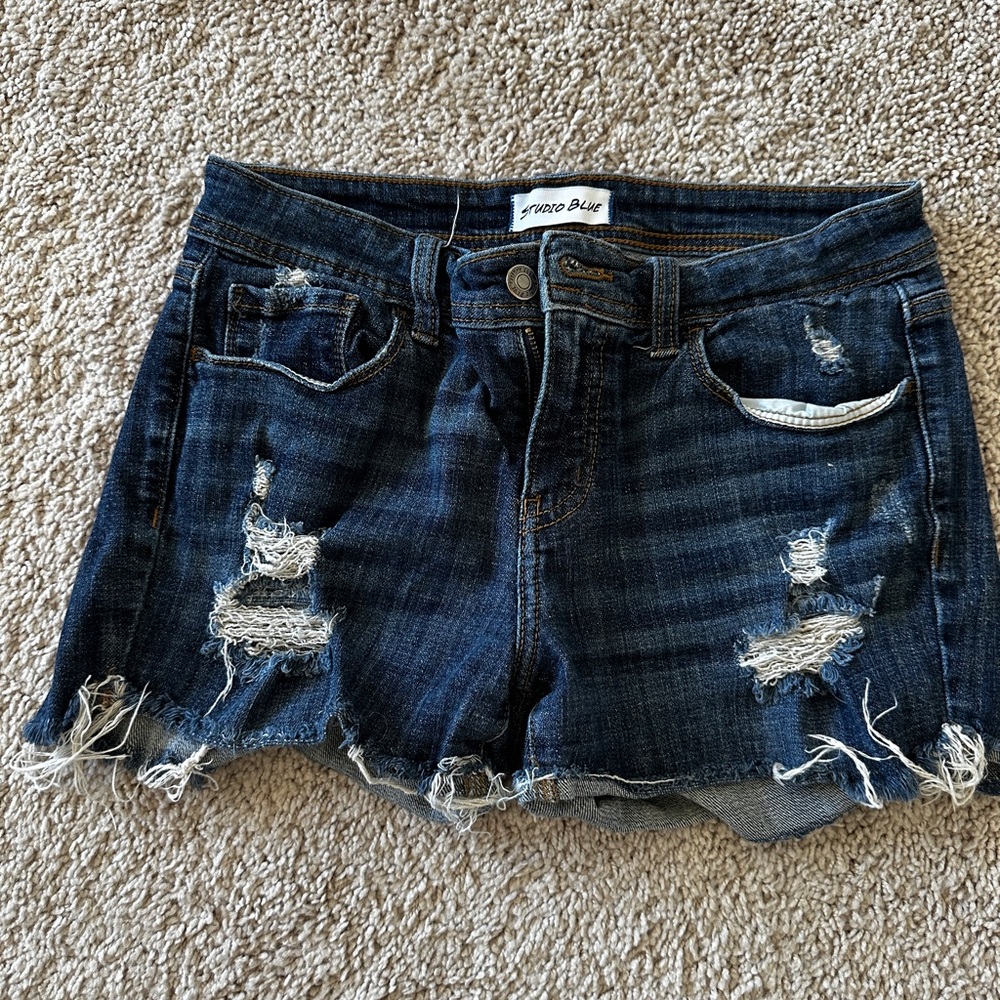 Blue Distressed Jean Shorts Trendy